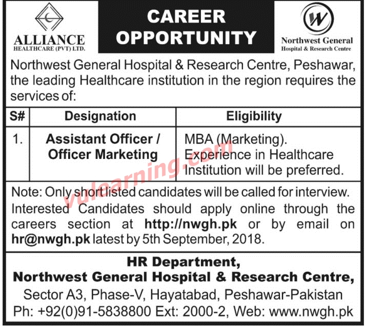 Northwest General Hospital & Research Center Peshawar Job 2018 for