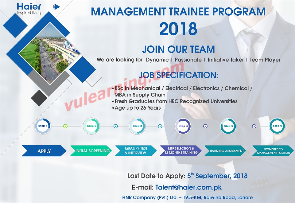 Haier Pakistan Management Trainee Program 2018 Apply Online Latest