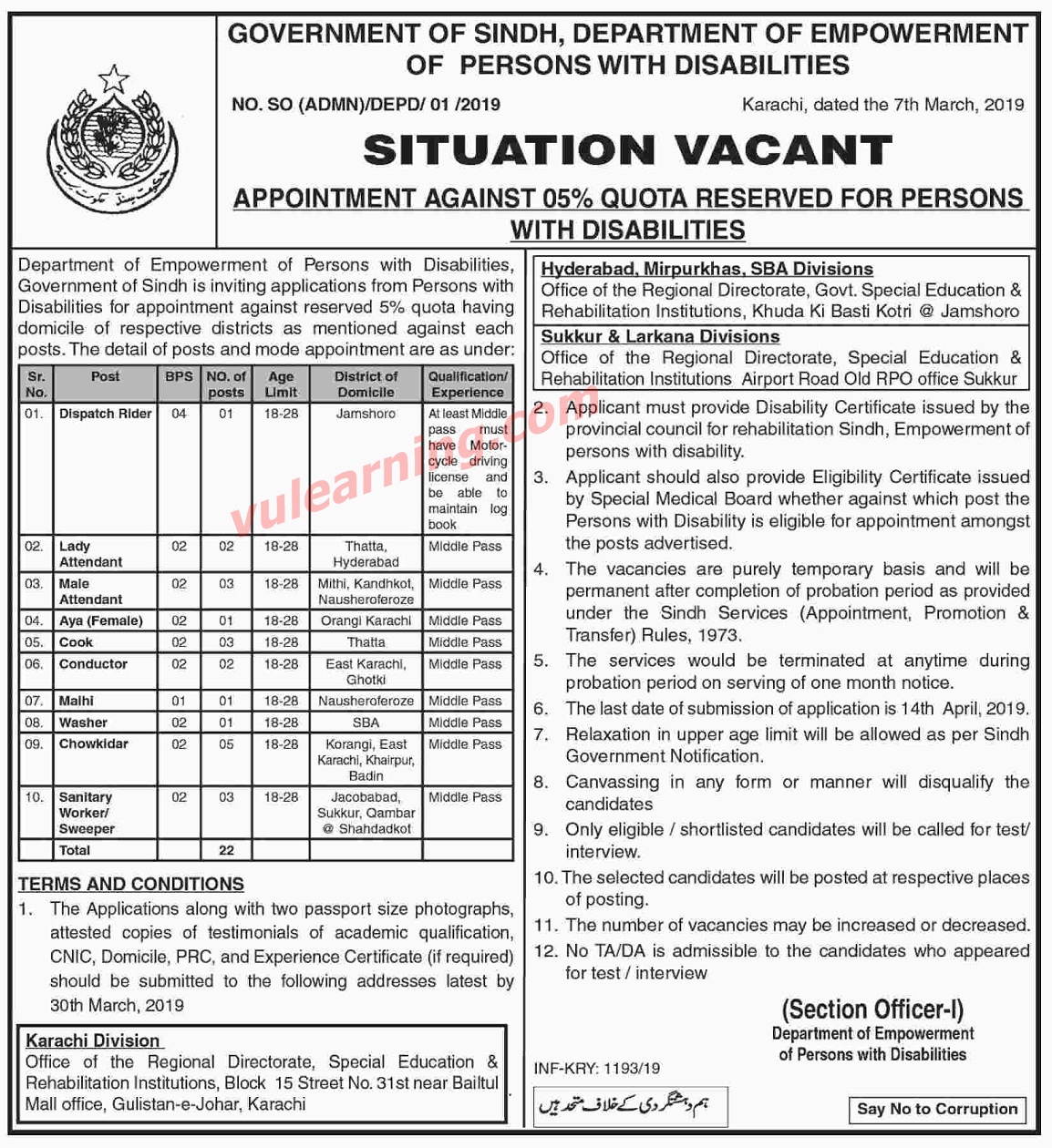 Sindh Department of Empowerment of Persons with Disabilities Jobs 2019 ...