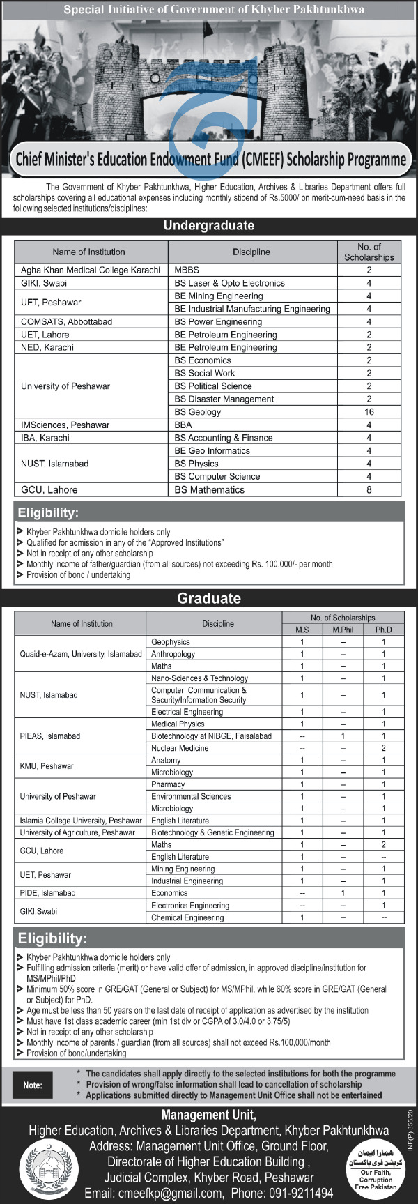 Advertisement Of Kpk Chief Minister S Education Endowment Fund Cmeef