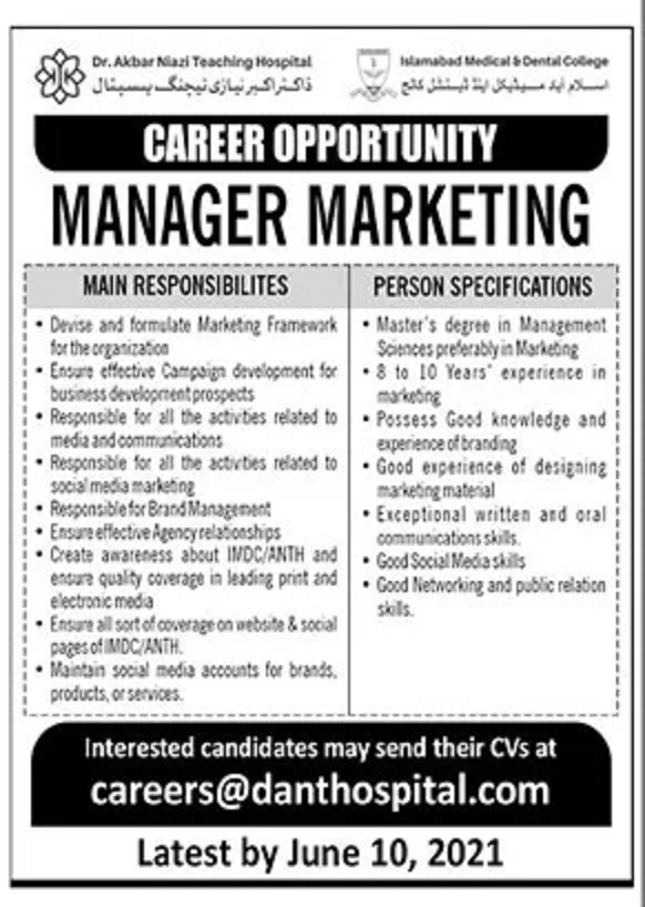 Dr. Akbar Niazi Teaching Hospital Islamabad Jobs 2021 for Manager ...