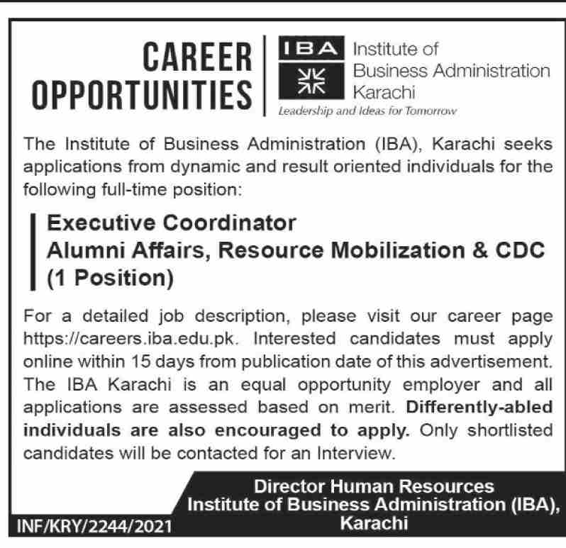 IBA Karachi Jobs 2021 For Executive Coordinator Apply Online Institute ...