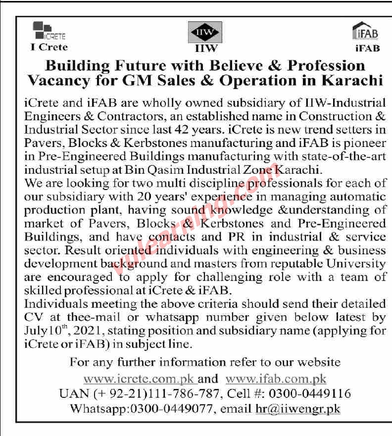 Advertisement of IIW Industrial Engineers & Constructors ICrete / IFAB