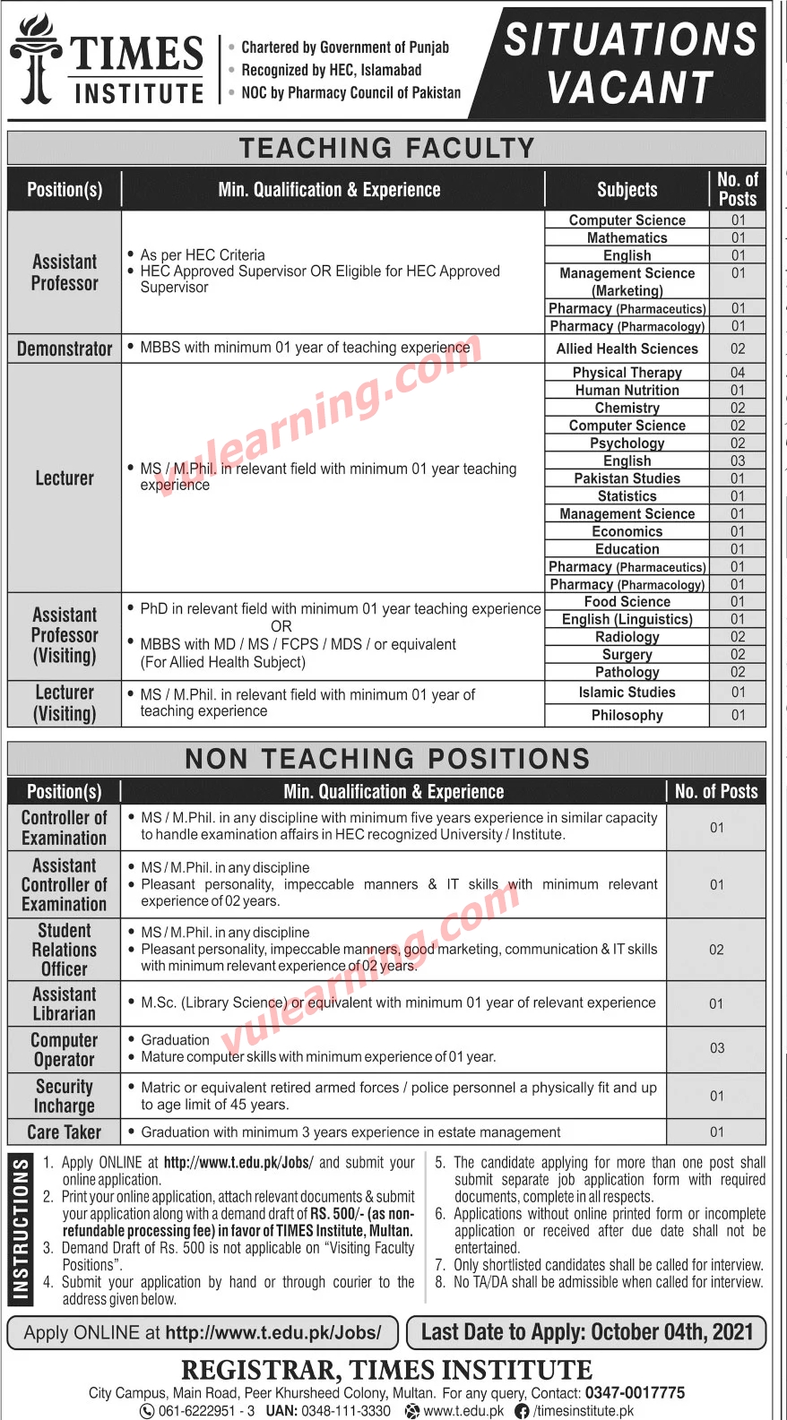 Times Institute Multan Jobs 2021 For Teaching Faculty And Non Teaching Staff Apply Online Latest 1024