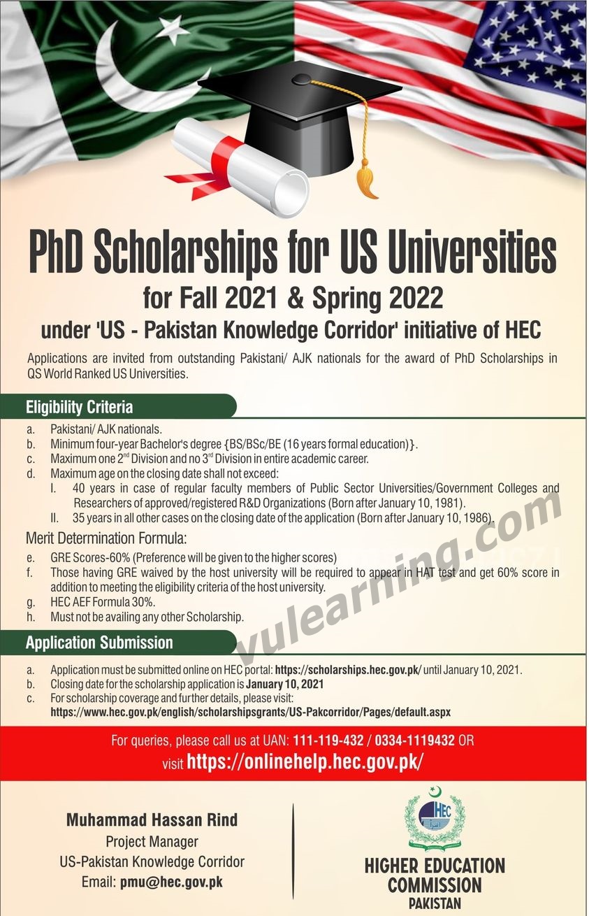 Advertisement of HEC USPakistan Knowledge Corridor Scholarship 2021