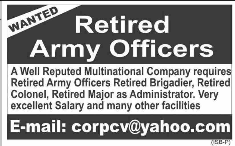 Well Reputed Multinational Company Jobs 2021 for Retired Army Officers