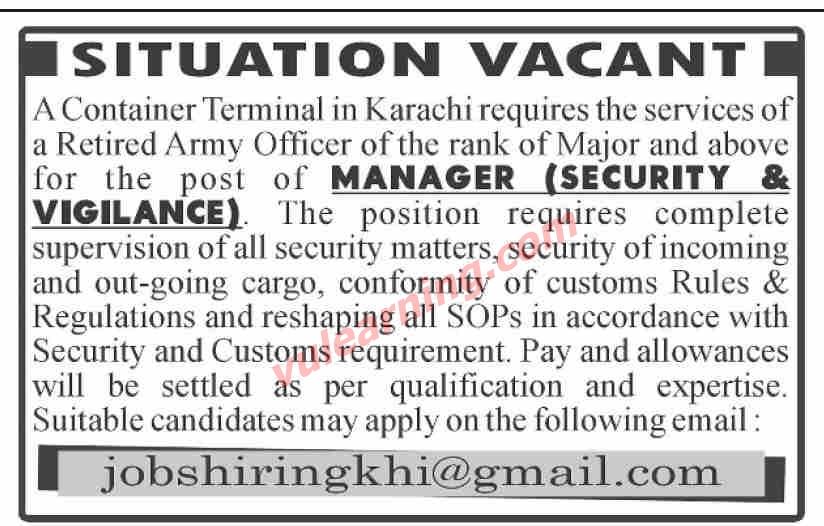 Container Terminal Jobs 2021 for Manager (Security & Vigilance) in
