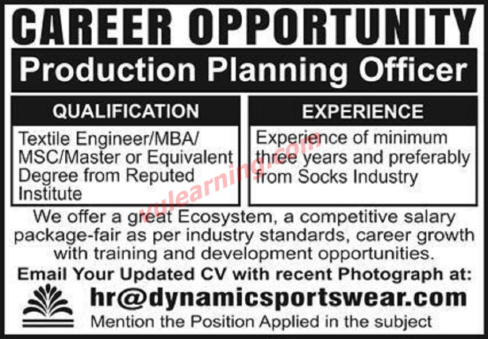 Dynamic Sportswear Pvt Ltd Lahore Jobs 2021 for Production Planning