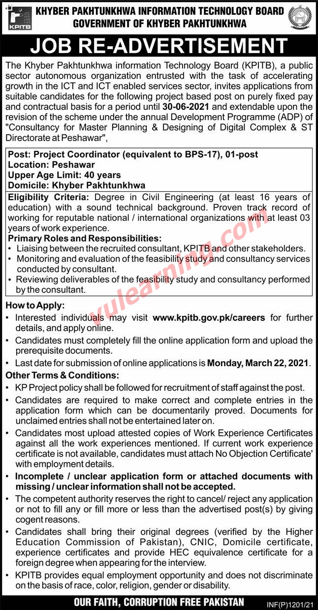 Khyber Pakhtunkhwa Information Technology Board (KPITB) Jobs 2021 For ...