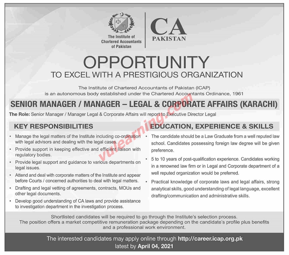 Institute of Chartered Accountant of Pakistan (ICAP) Jobs 2021 for