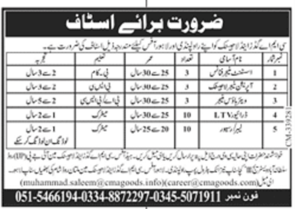 CMA Goods & Logistic Rawalpindi / Lahore Office Jobs 2021 for Assistant ...