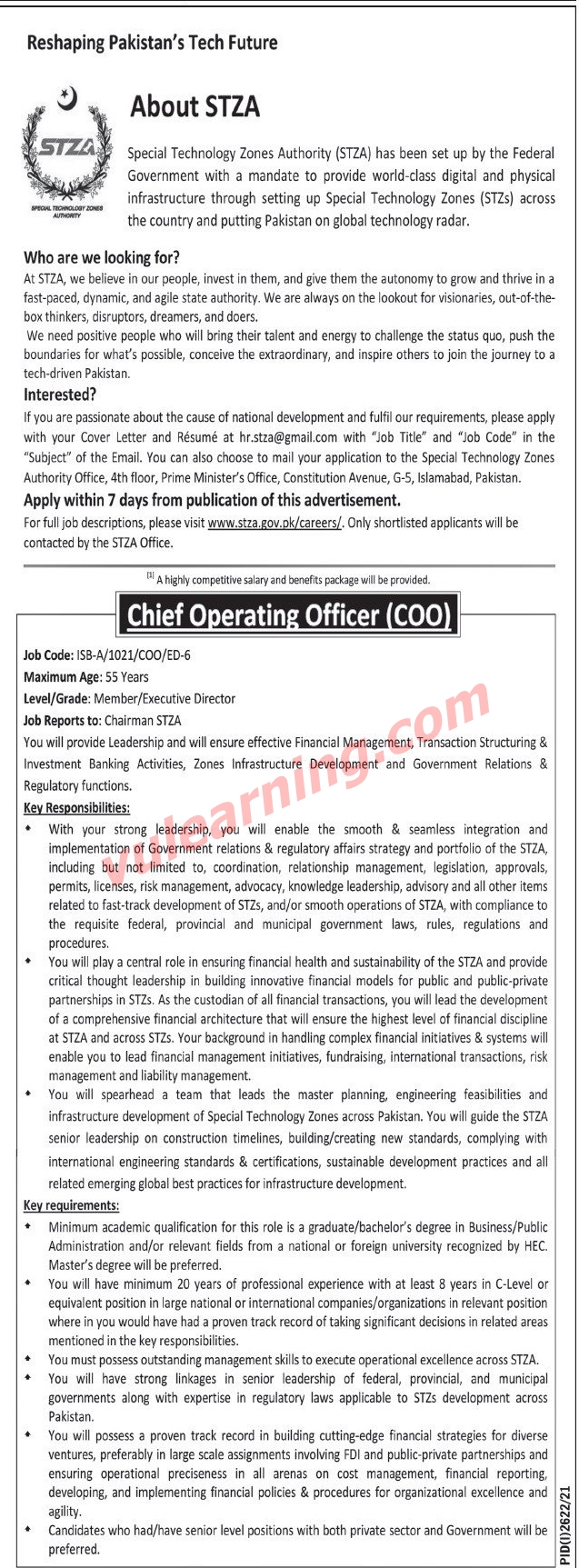 Special Technology Zones Authority STZA Islamabad Jobs 2021 for Chief