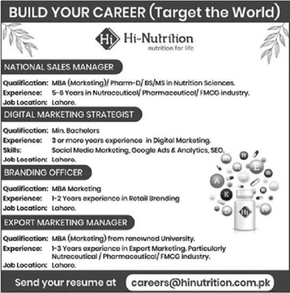 Hi Nutrition Jobs 2023 for Managers, Branding Officer & Digital