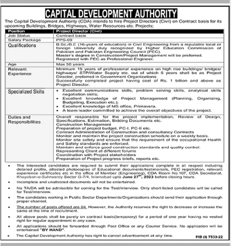 cda-islamabad-jobs-2023-for-project-director-civil-latest