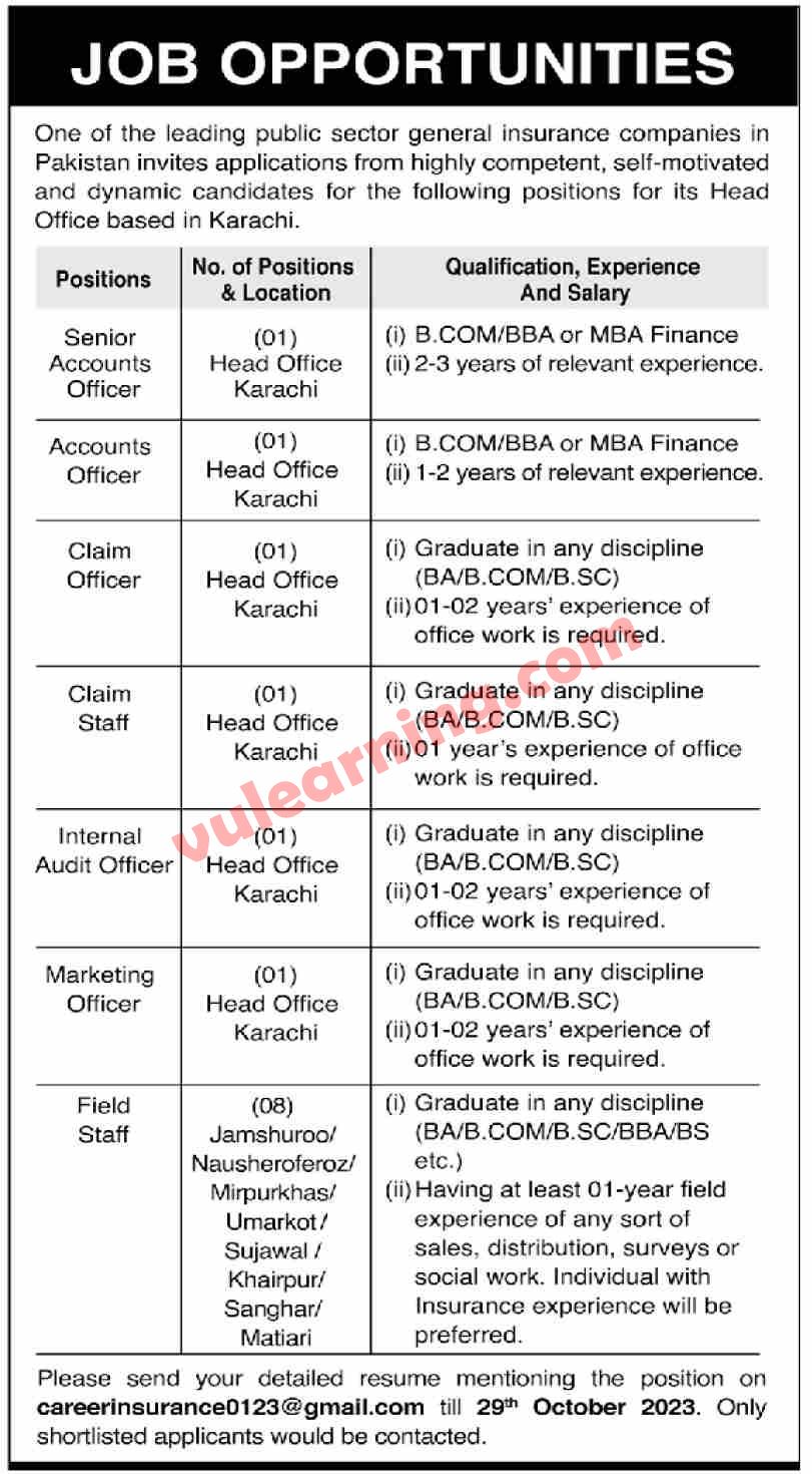 Public Sector Insurance Organization Jobs 2023 For Field Staff Others