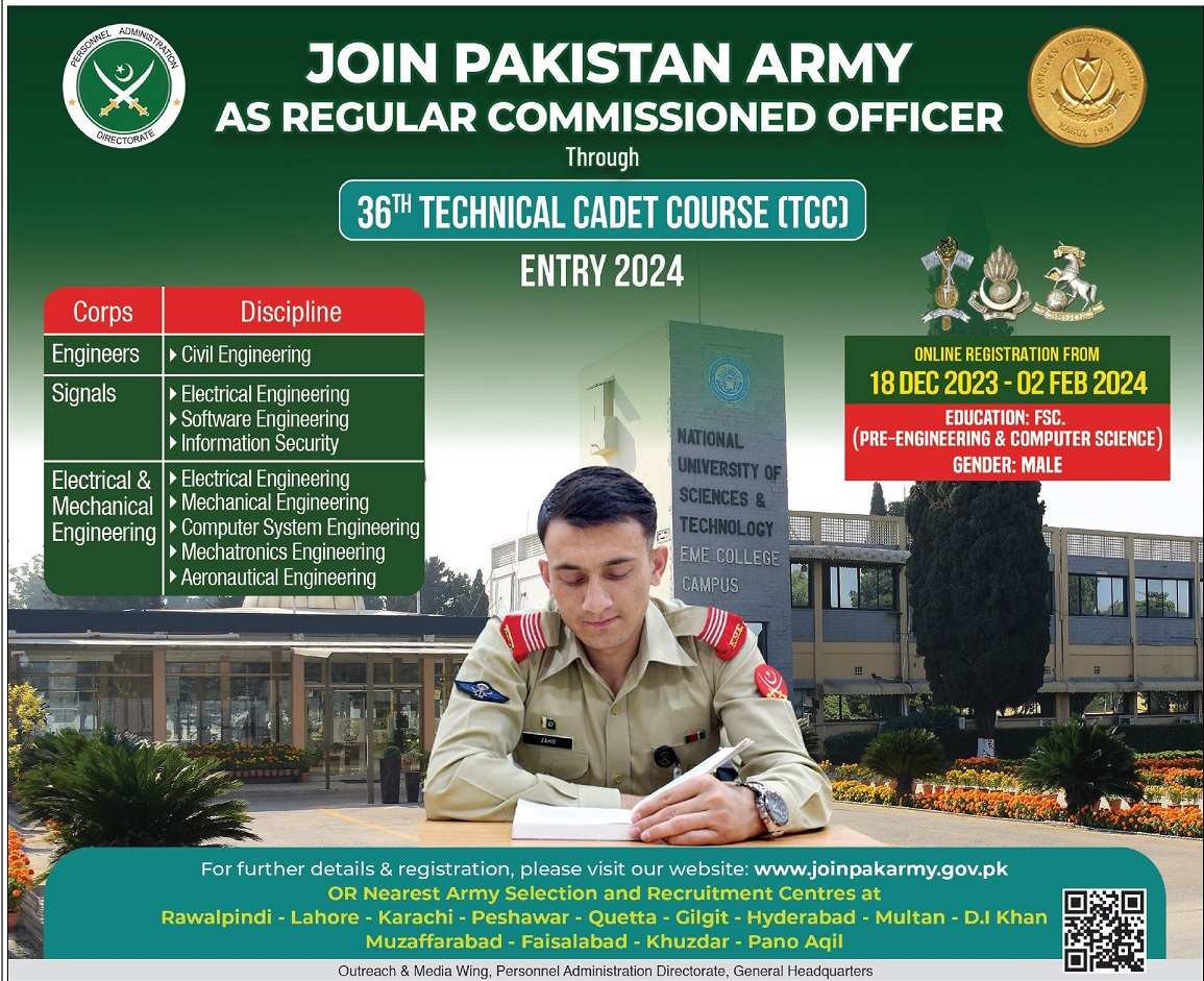 Join Pakistan Army 2024 as Regular Commission Officer through 36th
