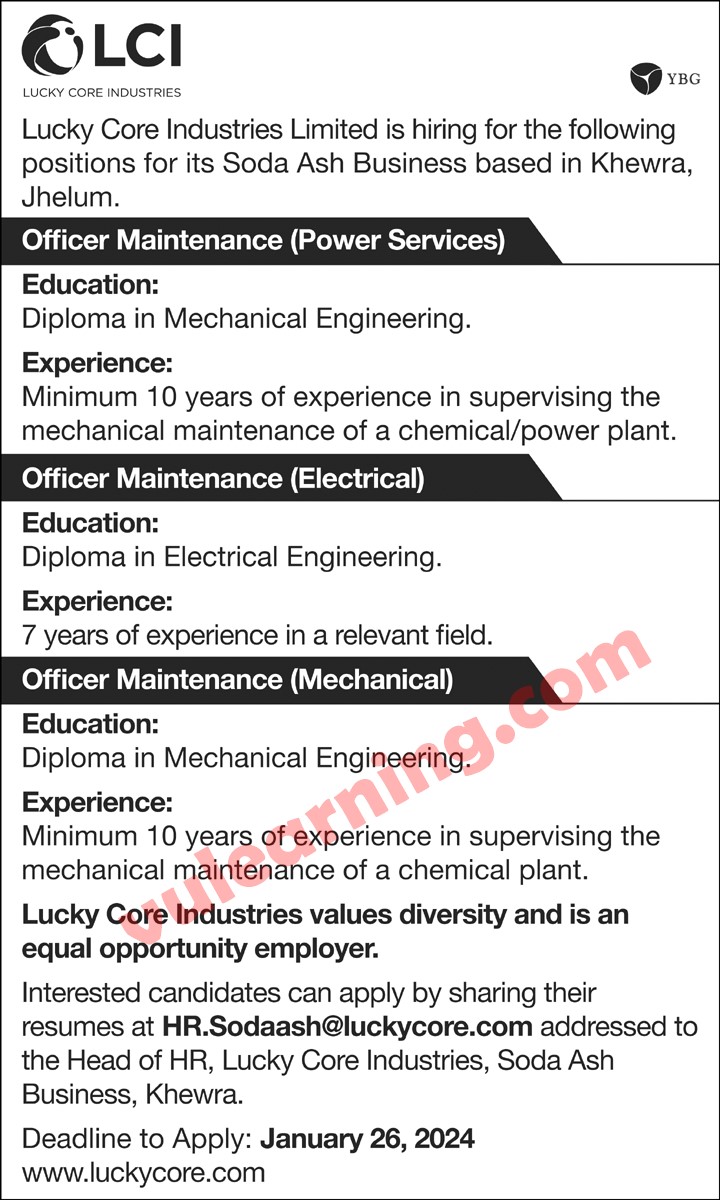 Lucky Core Industries Limited LCI Khewra Jhelum Jobs 2024 for