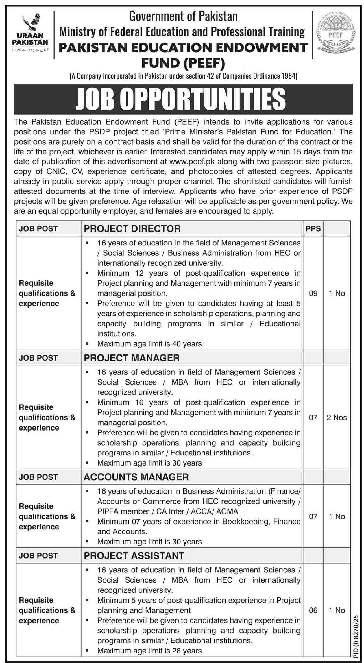 Pakistan Education Endowment Fund Jobs 2026 for Project Managers ...