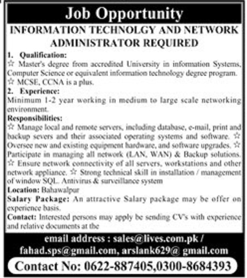Information technology network administration jobs