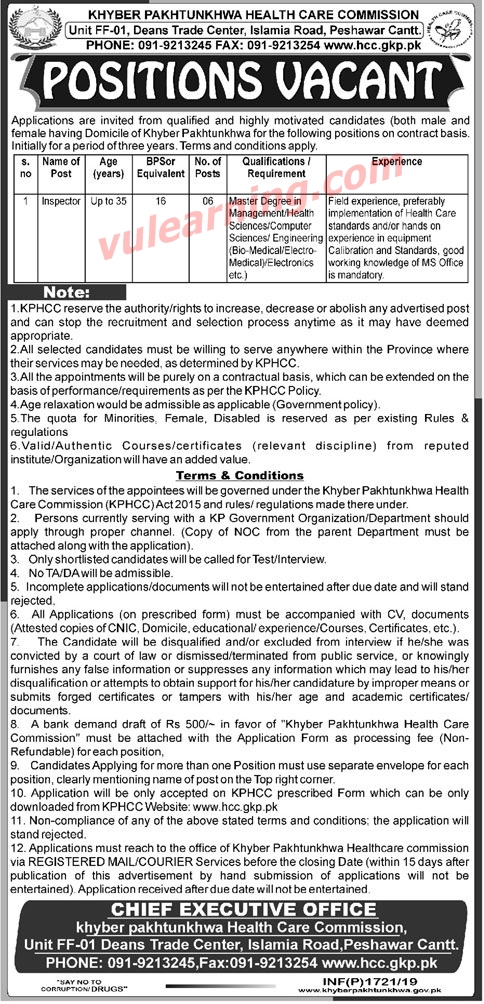 Advertisement of Inspector Jobs 2019 in Khyber Pakhtunkhwa Public ...