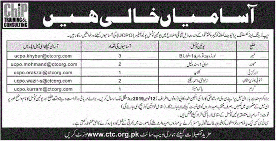 Chip Training & Consulting Pvt Ltd Jobs 2019 for Union Council Polio