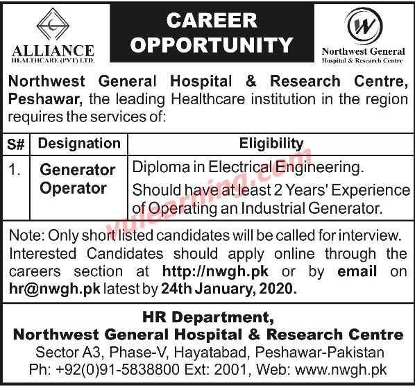 Northwest General Hospital & Research Centre Peshawar Jobs 2020 for