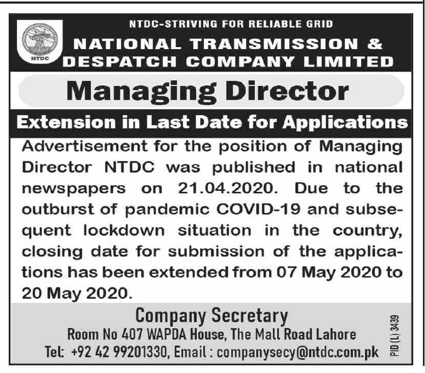 National Transmission & Despatch Company Limited Jobs 2020 for Managing