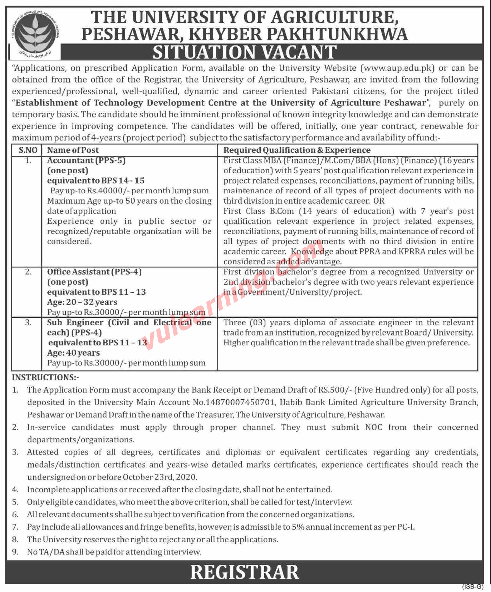 Advertisement of The University of Agriculture Peshawar Jobs 2020 for ...